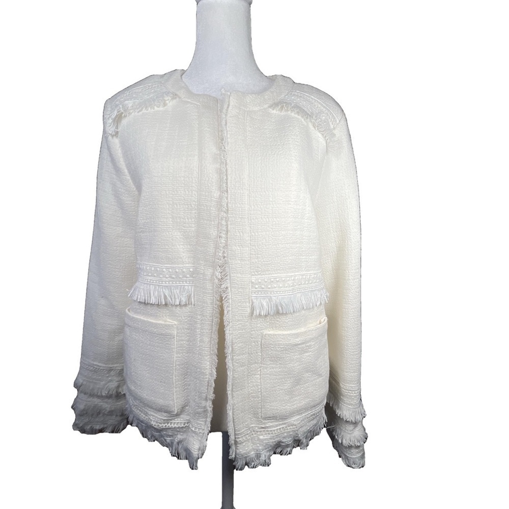 Active Seller! Greylin Audrey Fringe Jacket Elegant Classic Basics Tweed Medium - Picture 2 of 9